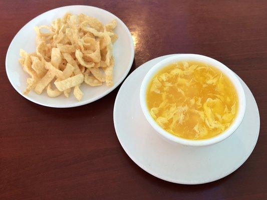 Egg Drop Soup with Fried Wonton Strips