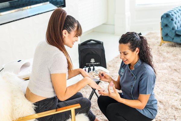 Spa Theory in home nail services include manicures and pedicures