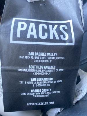 My order bag with all of their locations listed