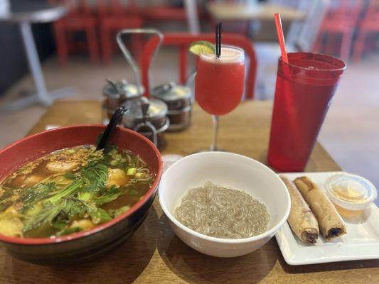 Suki Yaki, Crispy Egg Rolls and red geisha. I did have them put my noodles on the side.