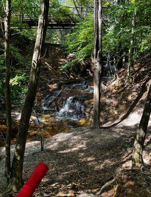 Waterfall under the trail bridge