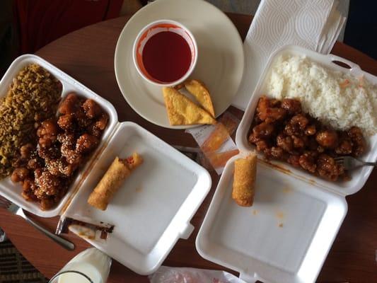 General tso chicken, sesame chicken, crab rangoons.