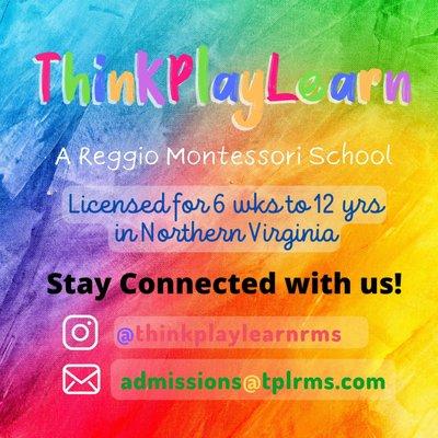 We would love to connect with you through email OR on our official instagram @ThinkPlayLearnRMS where we share throughout the week!