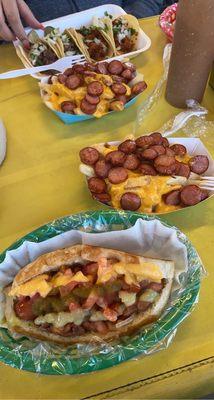 Salchipapas, Sonoran hotdog ,pastor and asada tacos