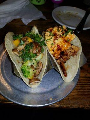 Veggie & fried chicken tacos