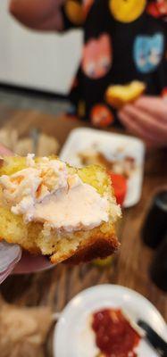 Strawberry spread and cornbread