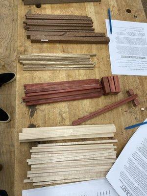 Wood types we could choose from to make chopsticks! Sapele, African Blackwood, Leopardwood, Hardwood, Maple.