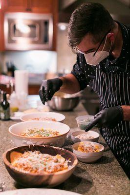 Safety first for Chef Justin at this tiny wedding.