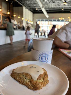 Lavender scone, chai latte