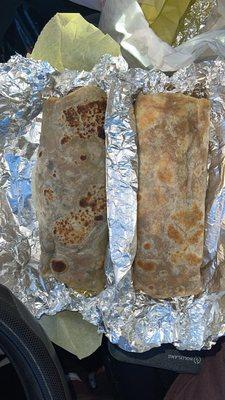 Burritos: egg/ham/beans, & green pork