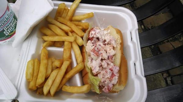 Great lobster roll and fries