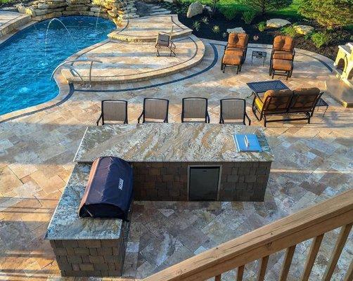 Pool deck with custom grill area.