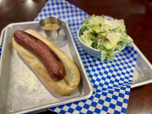 Naked Dog with Caesar salad (stole some pickled onions & cilantro from the avocado nachos to make it a little more interesting)