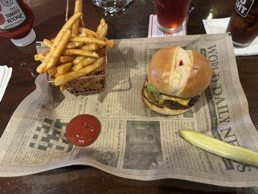 Grumpy Cheese burger and seasoned fries