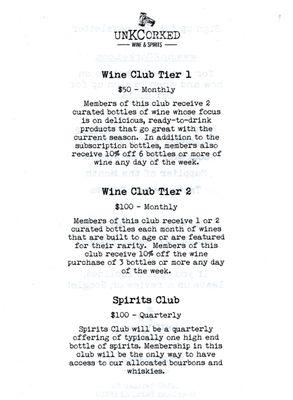 Wine and Spirits Clubs