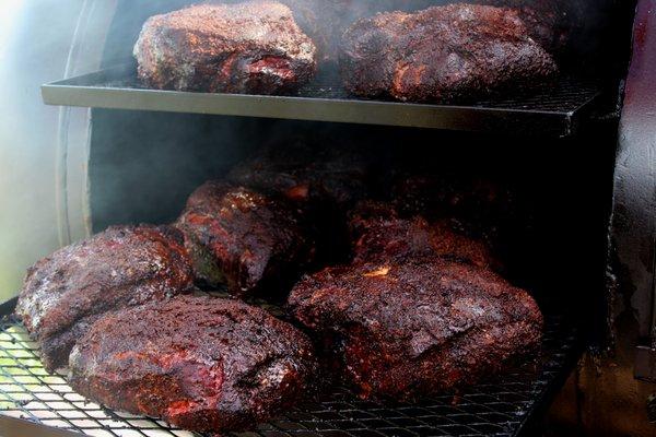 All Natural Pork Butts coming off of Live wood Fired Pits.