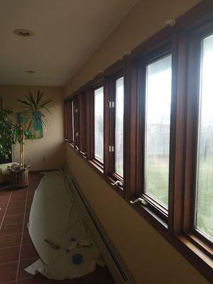 Sanded and stained window frames