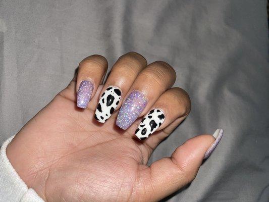 Cow Print + Glitter Nails