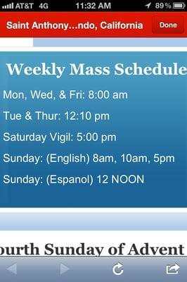 Mass schedule as of 12/30/12