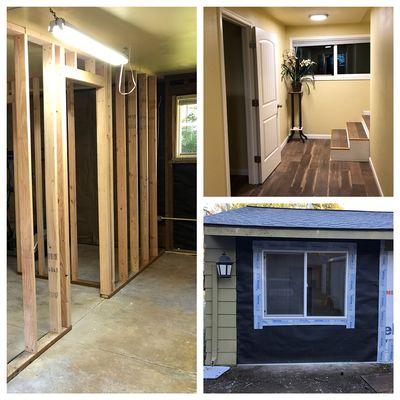 Our most recent project was a garage conversion.  We created an inviting entryway and much needed 3rd bedroom with large walk-in closet.