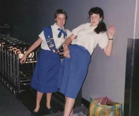 My cousin, Lisa Rowe( in front) & I coming back from Mexico.  July 1991