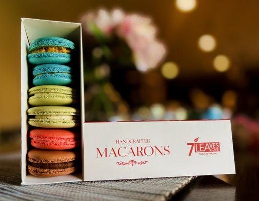 Macarons (from top to bottom): Salted Caramel x2, Pistachio x2, Strawberry & Chocolate