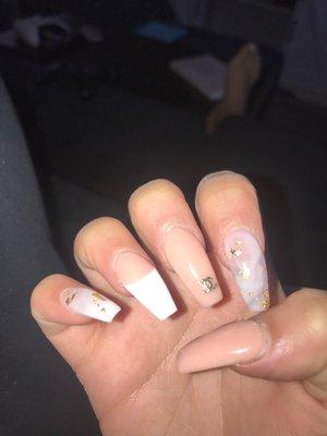 Acrylic nails. Just moved near the nails place tried it for the first time. Love it soo much they where nice and my nails came out great.