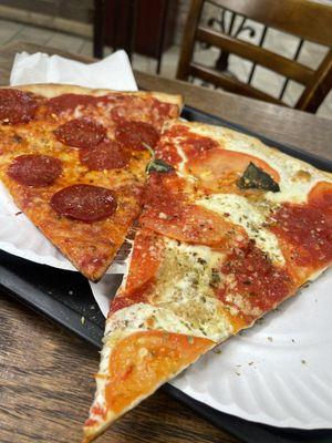 Pepperoni slice & Margarita slice with tomato