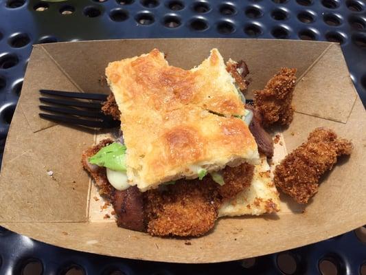 ATW! Fried chicken with honey mayo avocado and bacon... Of course on a biscuit... Of course he need a smack your mama afterwords