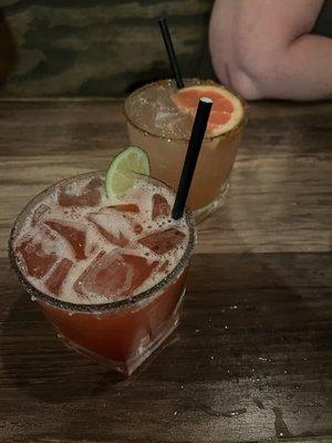 traditional strawberry margarita and a paloma