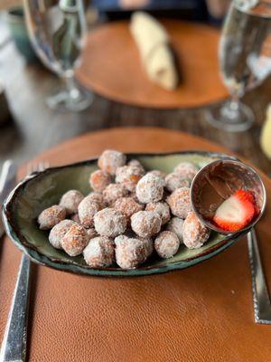 Little fried balls of heaven !!! You can't pass these up  ( beignets with Nutella chocolate dip )