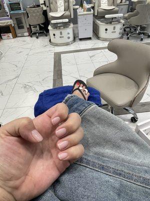 Gel manicure, regular pedicure