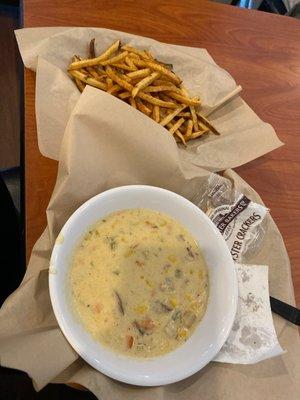 Clam chowder and fries