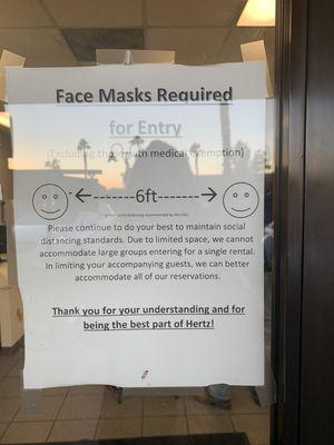 Signs at location stating Face mask be worn