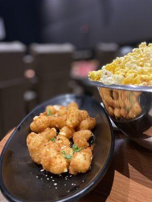 Fried cheese and perfectly buttery (evenly distributed too) popcorn