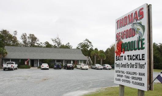 Thomas Seafood Market sign and store front