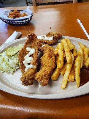 Catfish,slaw,fries and hushpuppies