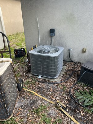 3 ton heat pump condenser being replaced by the masters Rene Heating & Air