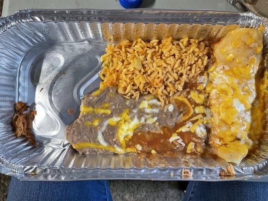 "Two item combo" with enchilada, taco, and rice and beans...if you can call it that