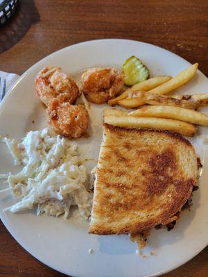 Fried shrimp and roast beef sandwich