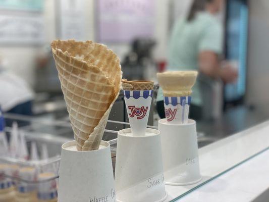 Cones! Waffle, sugar, and plain.