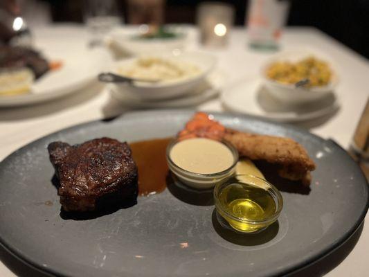 8 oz. NY strip with fried lobster tail