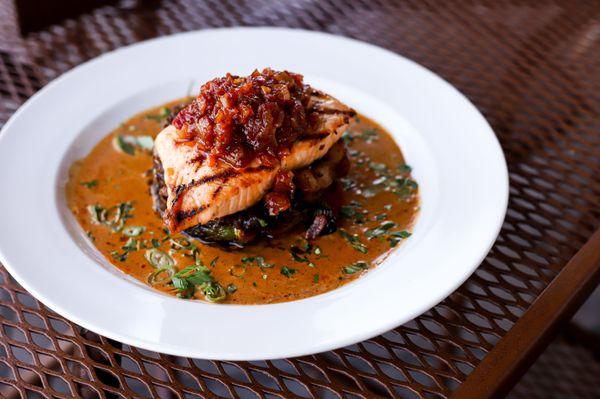 Grilled Salmon with Maple Bacon Jam at Doolittles Woodfire Grill