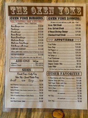 Oxen Yoke Menu 2023