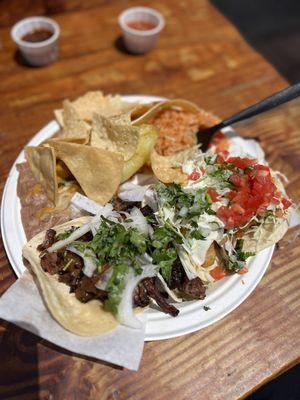 Surf n Turf Taco plate (Brisket and Fish Tacos)