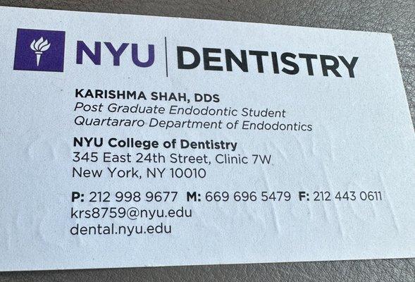 Karishma Shah, DDS is ABSOLUTELY AMAZING. Answers her calls right away. THANK YOU.