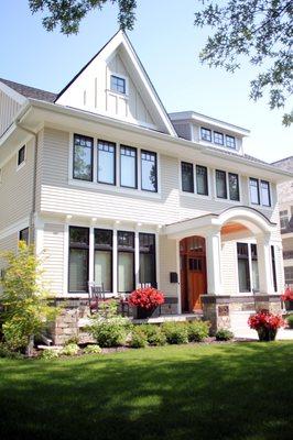 Siding and porch on this new home in an older neighborhood.