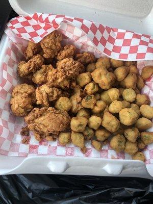 Fried oysters with fried okra