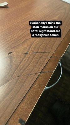 Knife marks in nightstand