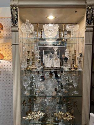 Vintage Crystal decor and brass candlesticks